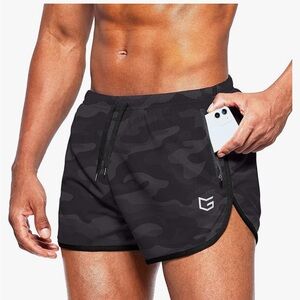 G Gradual Men's XL Athletic 3 inch Dry Fit Camo Shorts - Black